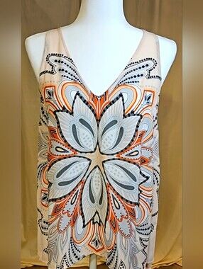 Elle Boho Mandala Paisley Chiffon Tank Top V Neck Sheer Tunic Small
